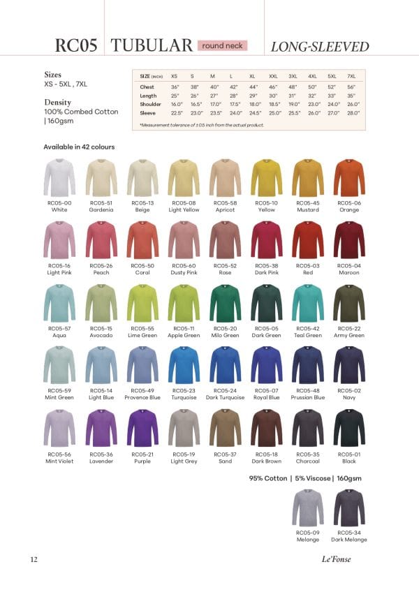 Lefonse - RC05 Regular Round Neck Long Sleeve 160gsm